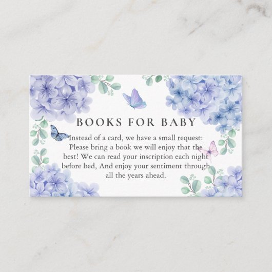 Hydrangea bloementuin boeken voor Baby shower Informatiekaartje (Voorkant)