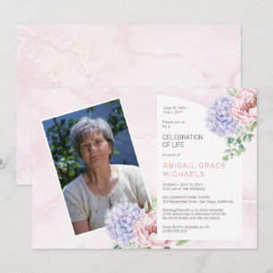 Hydrangea Blooms Woman Pink Celebration of Life Kaart