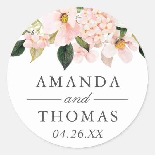 Hydrangea Blossom Blush Pink Floral Wedding Ronde Sticker (Voorkant)