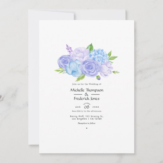 Hydrangea Blue and Light Lavender Wedding Kaart (Voorkant)