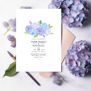 Hydrangea Blue and Light Lavender Wedding Kaart