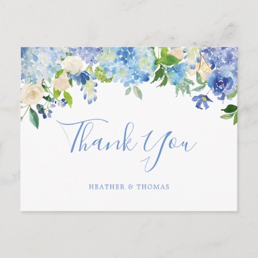 Hydrangea Blue Floral Wedding Dank je Briefkaart (Voorkant)