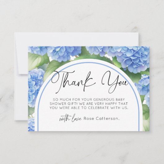 Hydrangea Blue Flowers Baby shower Bedankkaart (Voorkant)