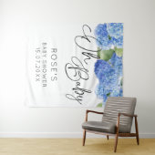Hydrangea Blue Flowers Oh Baby shower Wandkleed (In Situ (horizontaal))