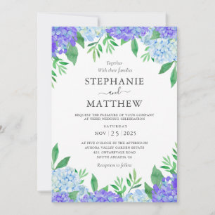 Hydrangea Blue Paars Waterverf Botanical Wedding Kaart