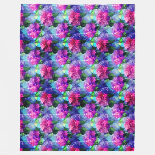 Hydrangea Blue Pink Floral Fleece Blanket (Voorkant)