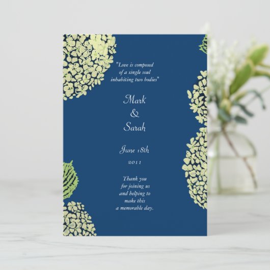 Hydrangea Blueberry Wedding Programme (Debout devant)