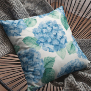 Hydrangea Blues Bloemenschildering in Waterverf Bl Kussen