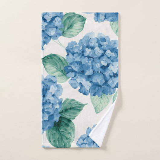 Hydrangea Blues Floral Watercolor Botanical Blooms (Serviette à main)