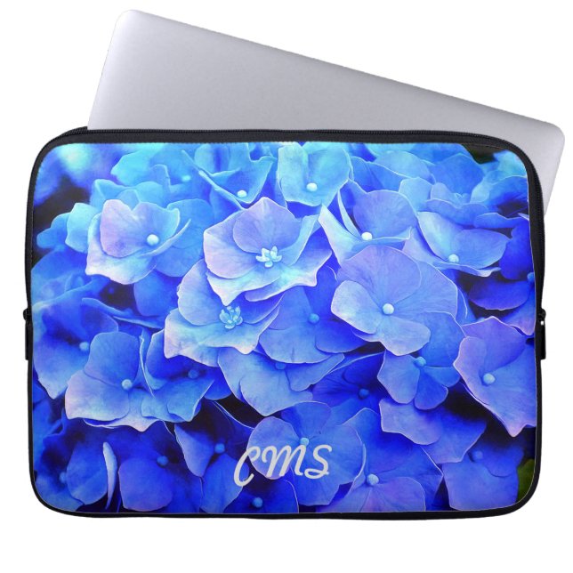 Hydrangea Blues Personalized Laptop Sleeve (Voorkant)