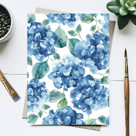 Hydrangea Blues | Waterverf Bloemen Bloem Patroon Briefkaart
