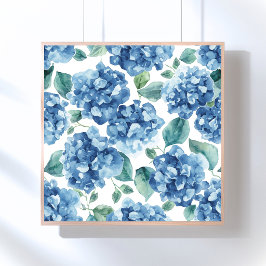 Hydrangea Blues | Waterverf Bloemen Bloem Patroon Poster