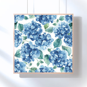 Hydrangea Blues   Waterverf Bloemen Bloem Patroon Poster