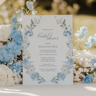Hydrangea bruids douche uitnodiging | blauwe bloem
