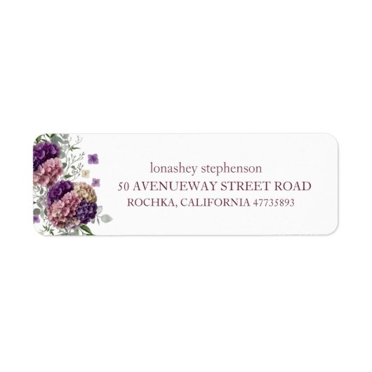 Hydrangea Bruidsfeest Retouradres Label (Voorkant)