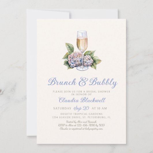 Hydrangea Brunch Bubbly Invitation de la douche nu (Devant)