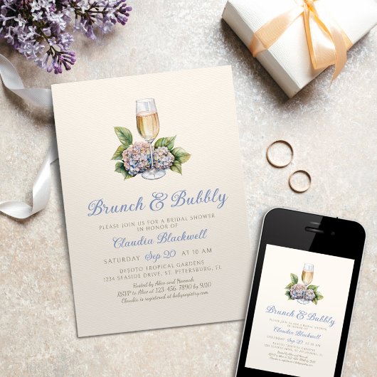 Hydrangea Brunch Bubbly Invitation de la douche nu