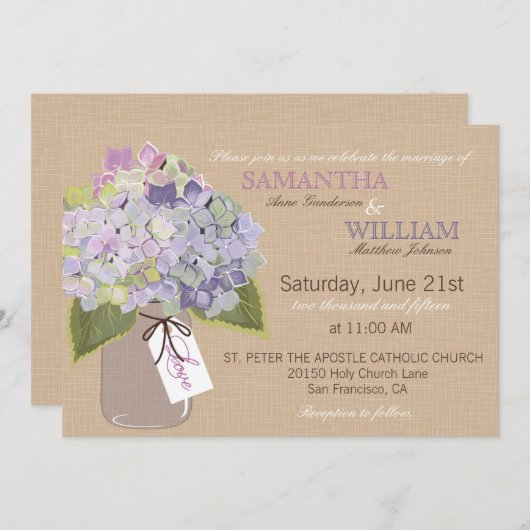 Hydrangea Burlap Rustic Wedding-kaart Kaart (Voorkant / Achterkant)