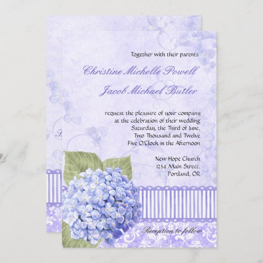 Hydrangea céleste - Faire-part de mariage (Devant / Derrière)