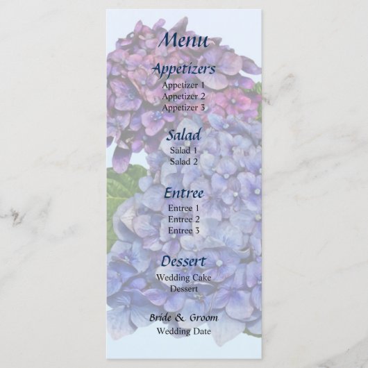 Hydrangea dans les tons violets Menu (Devant)