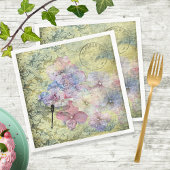 Hydrangea Dragonfly Postmark Ephemera Decoupage Servet