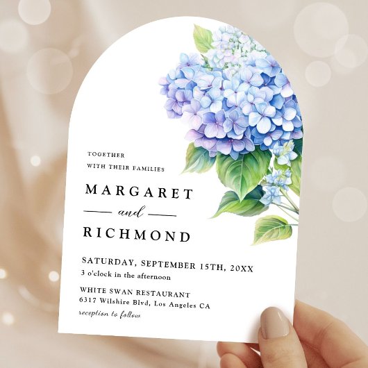 Hydrangea Dusty Blue Floral Arch Wedding Kaart