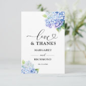 Hydrangea Dusty Blue Floral Mariage Carte de remer (Debout devant)