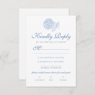 Hydrangea Dusty Blue Floral Modern Wedding RSVP Kaartje
