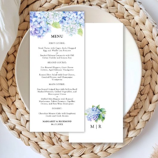 Hydrangea Dusty Blue Floral Wedding Menu
