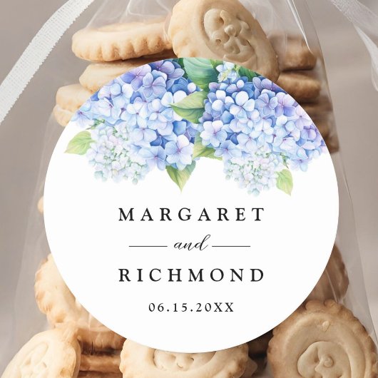 Hydrangea Dusty Blue Floral Wedding Ronde Sticker
