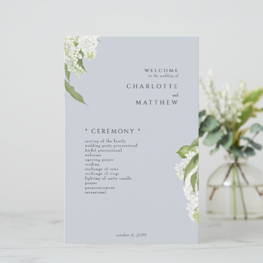 Hydrangea Dusty Blue Wedding Program (Staand voorkant)