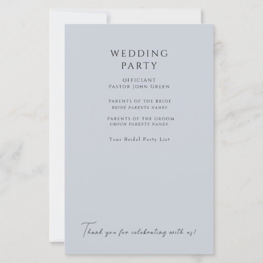 Hydrangea Dusty Blue Wedding Program (Achterkant)