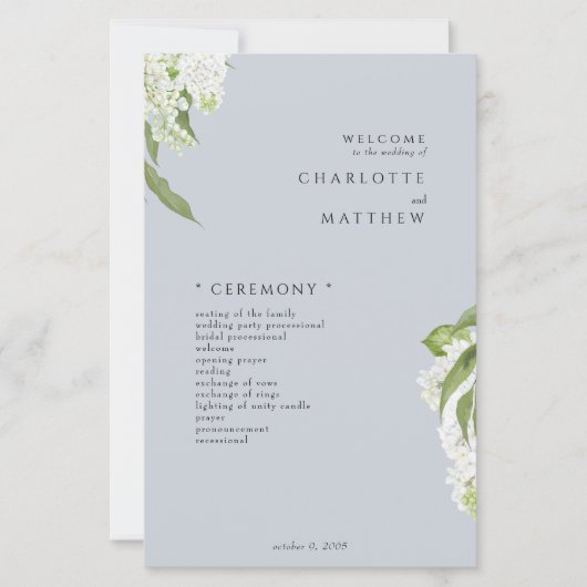 Hydrangea Dusty Programme de mariage bleu (Devant)