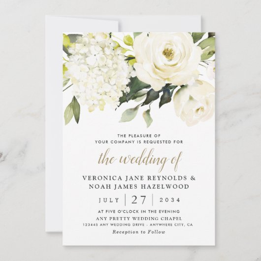 Hydrangea Elegant Roos Greenery Digital Wedding Kaart (Voorkant)