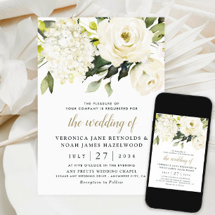 Hydrangea Elegant Roos Greenery Digital Wedding Kaart
