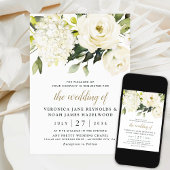 Hydrangea Elegant Roos Greenery Digital Wedding Kaart