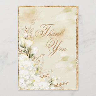 Hydrangea Elegant White Gold Floral Wedding Bedankkaart