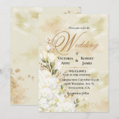 Hydrangea Elegant White Gold Floral Wedding Kaart (Voorkant / Achterkant)