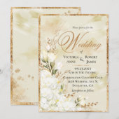 Hydrangea Elegant White Gold Floral Wedding Kaart (Voorkant / Achterkant)