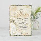 Hydrangea Elegant White Gold Green Floral Wedding Kaart (Staand voorkant)