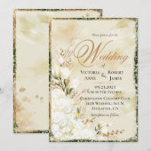 Hydrangea Elegant White Gold Green Floral Wedding Kaart (Voorkant / Achterkant)