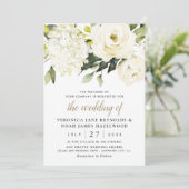 Hydrangea Elegant White Gold Roos Floral Wedding Kaart (Staand voorkant)