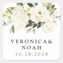 Hydrangea Elegant White Gold Roos Floral Wedding Vierkante Sticker