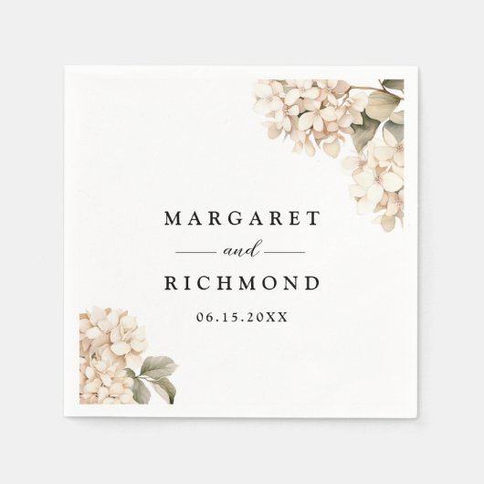 Hydrangea Elegant Witte Bloemen Huwelijk Servet (Voorkant)