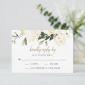 Hydrangea Elegante Wit Gouden Roos Bloem Bruiloft RSVP Kaartje (Staand voorkant)