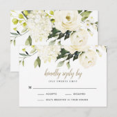 Hydrangea Elegante Wit Gouden Roos Bloem Bruiloft RSVP Kaartje (Voorkant / Achterkant)