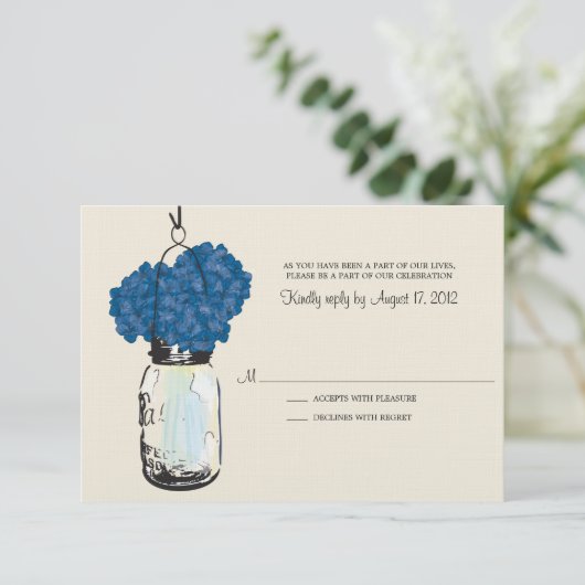Hydrangea en Mason Jar Wedding RSVP (Staand voorkant)