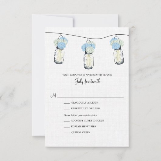 Hydrangea en Mason Jar Wedding RSVP (Voorkant)