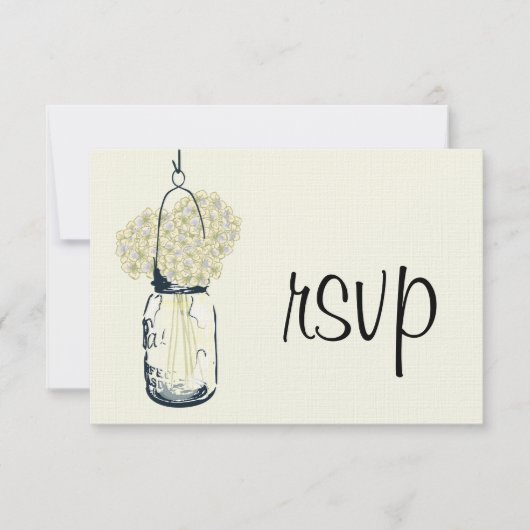 Hydrangea en Mason Jar Wedding RSVP Kaartje (Voorkant)