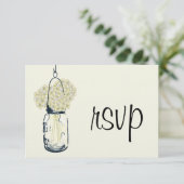 Hydrangea en Mason Jar Wedding RSVP Kaartje (Staand voorkant)